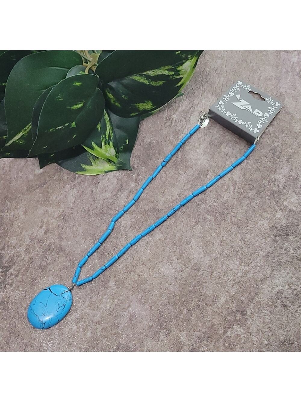 ZAD turquoise oval pendant & barrel bead necklace NEW